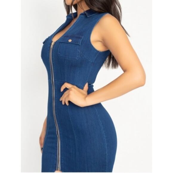 Haute Monde Sleeveless Zip Front Blue Denim Dress Large - Picture 8 of 9